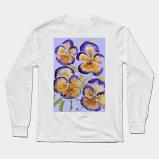 Viola Watercolor Purple Floral Pattern on Lavender Purple Long Sleeve T-Shirt